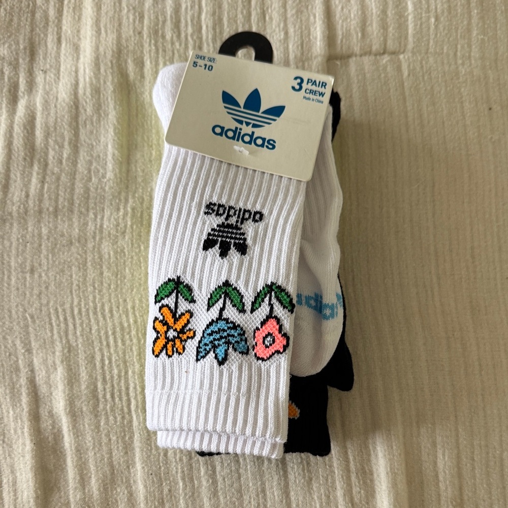 Adidas Crew Socks 3 pack with Colorful Floral Accents